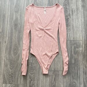 Intimately by Free People - Light Pink Long Sleeve Ribbed Bodysuit - Size XS